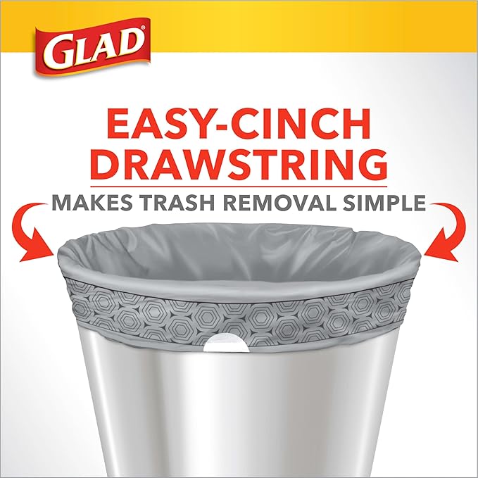Glad Medium Trash Bags, 8 Gallon, Lemon Fresh Bleach Garbage Bags, Resists Bacterial Odors with Drawstring, 80 Count