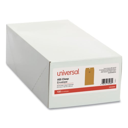 Universal Kraft Clasp Envelope, #55, Square Flap, Clasp/Gummed Closure, 6 x 9, Brown Kraft, 100/Box (UNV35260)