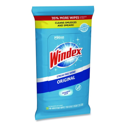 Windex® Glass and Surface Wet Wipe, 7"x 8", 38 Wipe Pack, 12 Packs (319251)