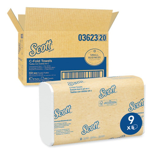 Scott® Essential C-Fold Paper Towels, 1-Ply, White, 1800 Towels (03623)