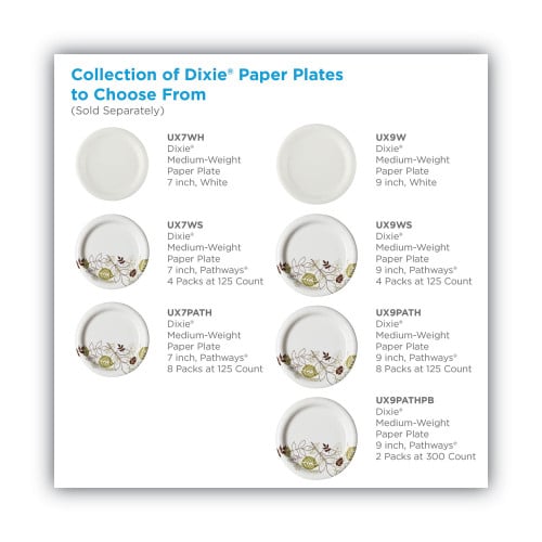 Dixie Pathways Soak-Proof Shield Mediumweight Paper Plates, 8.5" dia, Green/Burgundy, 125/Pack (UX9PATHPK)