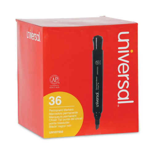 Universal Chisel Tip Permanent Marker Value Pack, Broad Chisel Tip, Black, 36/Pack (UNV07050)