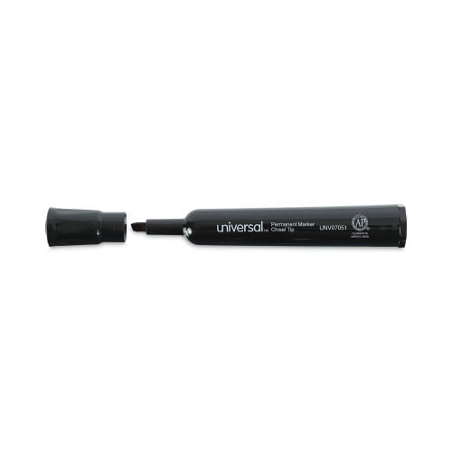 Universal Chisel Tip Permanent Marker, Broad Chisel Tip, Black, Dozen (UNV07051)