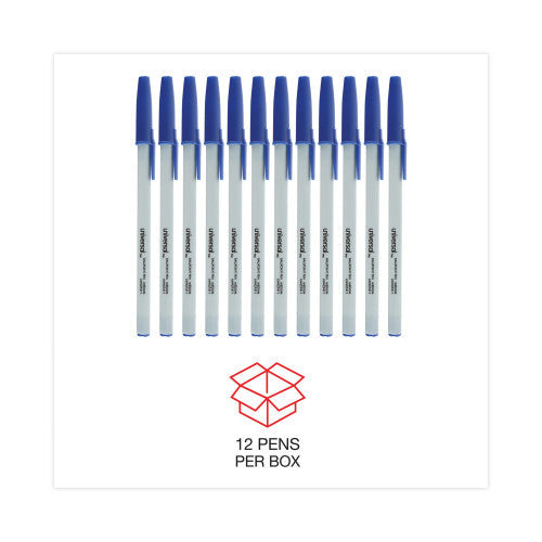 Universal Ballpoint Pen, Stick, Medium 1 mm, Blue Ink, Gray/Blue Barrel, Dozen (UNV27411)