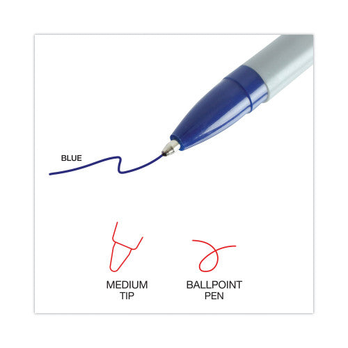 Universal Ballpoint Pen, Stick, Medium 1 mm, Blue Ink, Gray/Blue Barrel, Dozen (UNV27411)