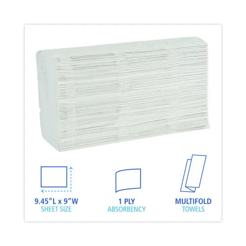 Boardwalk® Multifold Paper Towels, 1-Ply, White, 4000 Towels