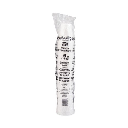 Dart Foam Drink Cups, 6 oz, White, 25/Bag, 40 Bags/Carton (6J6)