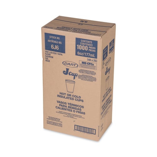 Dart Foam Drink Cups, 6 oz, White, 25/Bag, 40 Bags/Carton (6J6)
