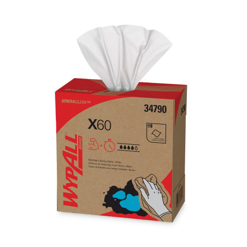 WypAll General Clean X60 Cloths, POP-UP Box, 8.34 x 16.8, White, 118/Box, 10 Boxes/Carton (34790CT)