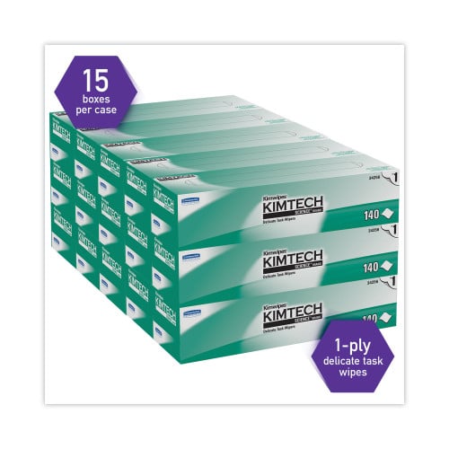 Kimtech Kimwipes Delicate Task Wipers, 1-Ply, 14.7 x 16.6, Unscented, White, 144/Box, 15 Boxes/Carton (34256CT)