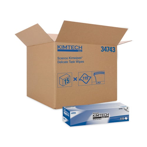 Kimtech Kimwipes Delicate Task Wipers, 3-Ply, 11.8 x 11.8, Unscented, White, 100/Box, 15 Boxes/Carton (34743)