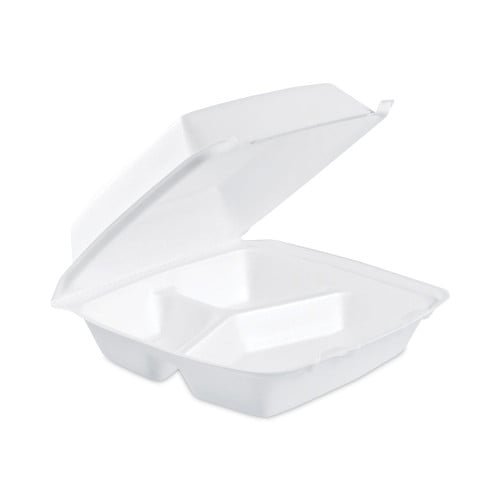Dart Insulated Foam Hinged Lid Containers, 3-Compartment. 7.9 x 8.4 x 3.3, White, 200/Carton (85HT3)