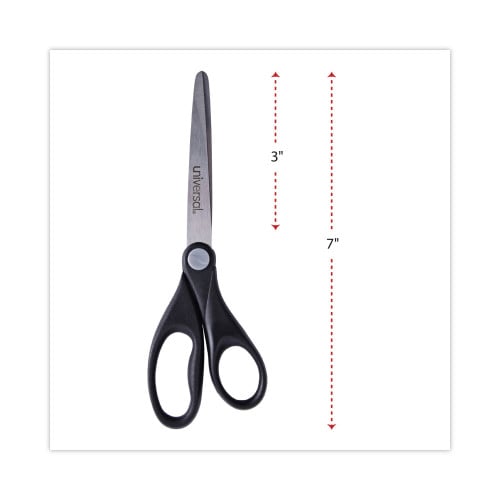 Universal Stainless Steel Office Scissors, 7" Long, 3" Cut Length, Straight Black Handle (UNV92008)