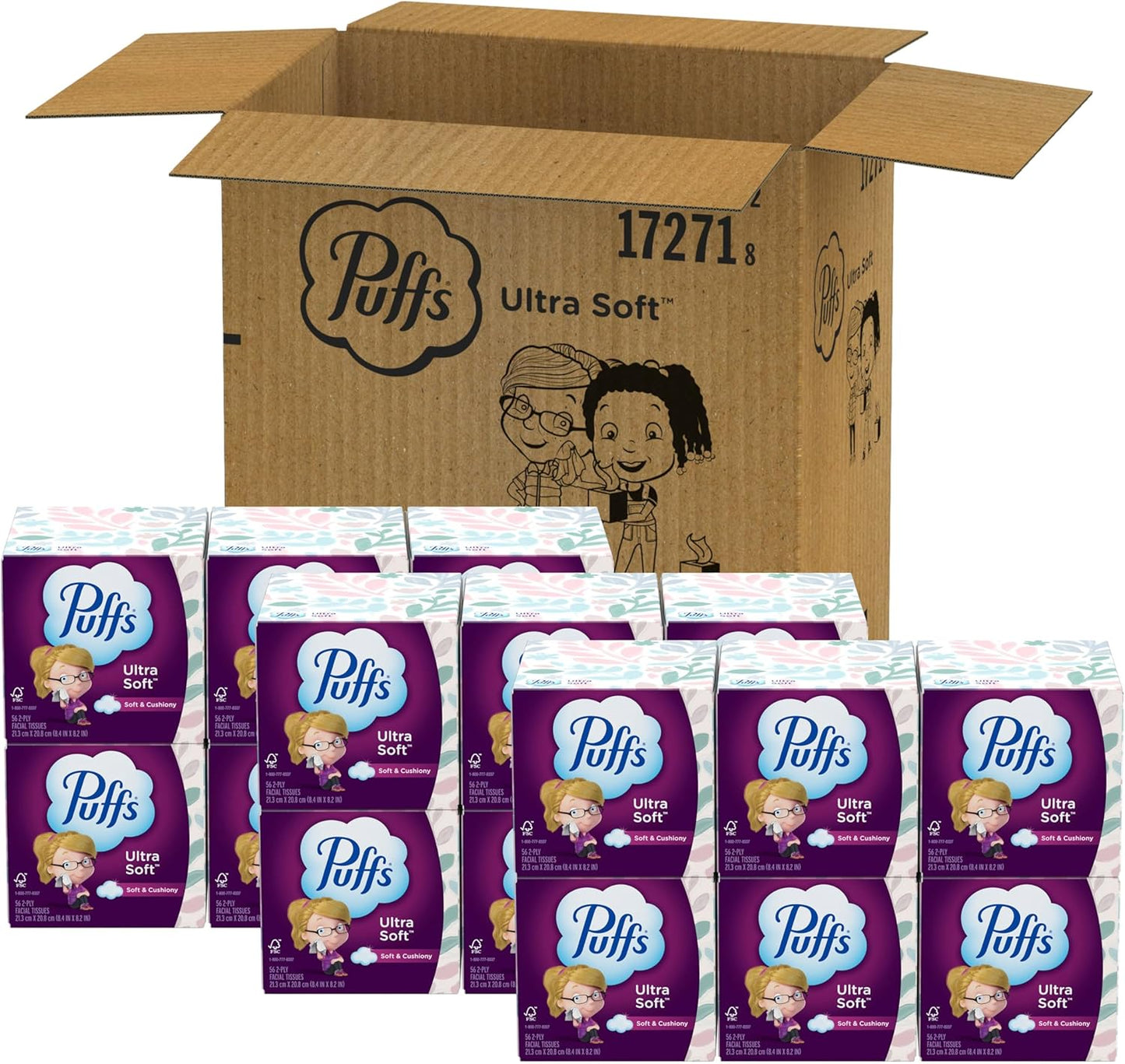 Puffs Ultra Soft Facial Tissues, 18 Cubes, 56 Facial Tissues Per Box