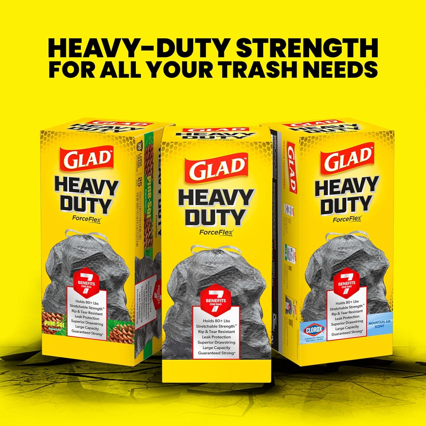 Glad Large 30 Gallon Trash Bags, Clorox Mountain Air Heavy Duty Garbage Bags, Forceflex with Drawstring, 50 Count (Packaging May Vary)