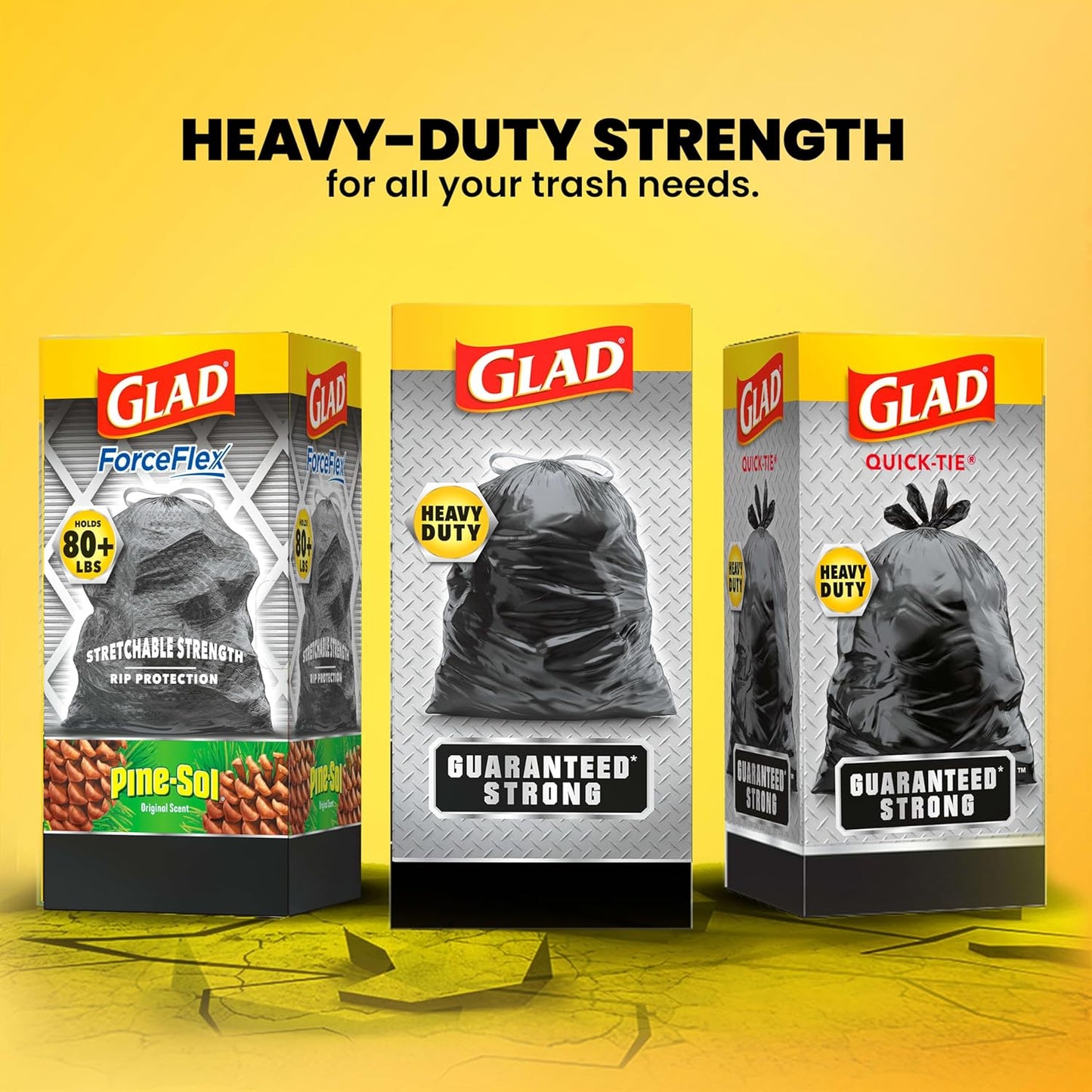 Glad Protection Series Large 30 Gallon Trash Bags, Unscented Heavy Duty Garbage Bags, with Drawstring, 70 Count (Packaging May Vary)