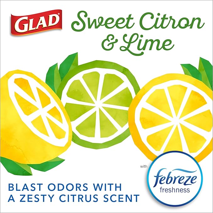 Glad ForceFlex MaxStrength Tall Kitchen Drawstring Trash Bags, 13 Gallon, Sweet Citron Lime with Febreze Freshness, 34 Count, Package May Vary