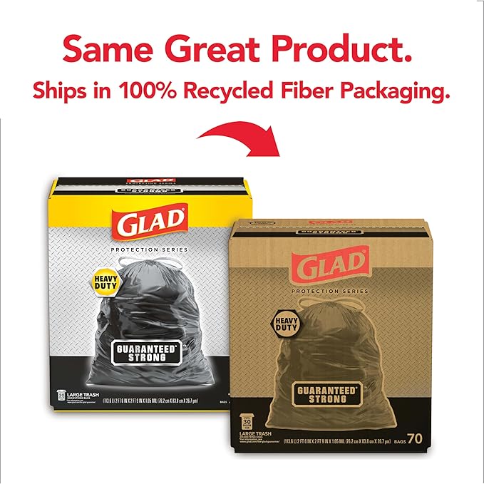 Glad Protection Series Large 30 Gallon Trash Bags, Unscented Heavy Duty Garbage Bags, with Drawstring, 70 Count (Packaging May Vary)