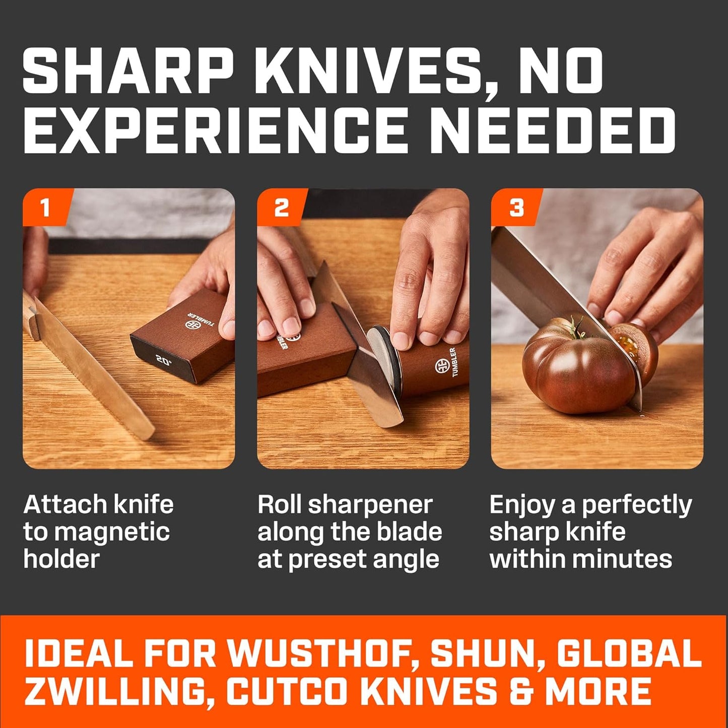 The Original Tumbler Rolling Knife Sharpener™ - Knife Sharpening Made Easy - Knife Sharpener Tool for Kitchen, Outdoor & Utility Knives - Kit Offers 15 & 20° Angles - Kitchen Gadgets & Gifts for Him