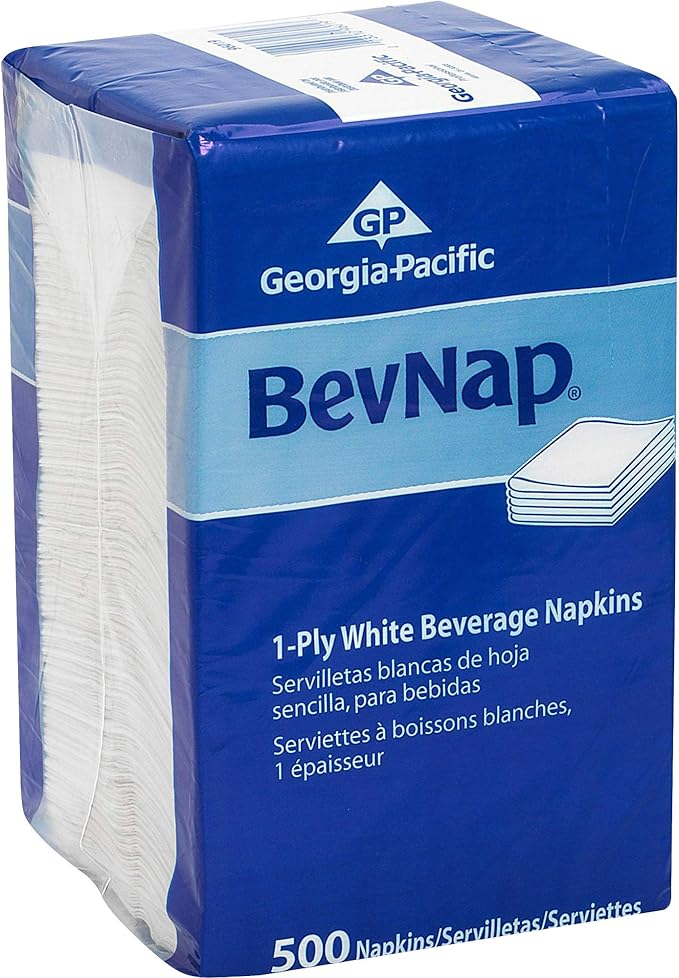 Dixie 1-Ply Beverage Paper Napkins By GP PRO, White, 1/4 Fold, 4000 Count (500 Disposable Napkins Per Pack, 8 Packs Per Case), 96019