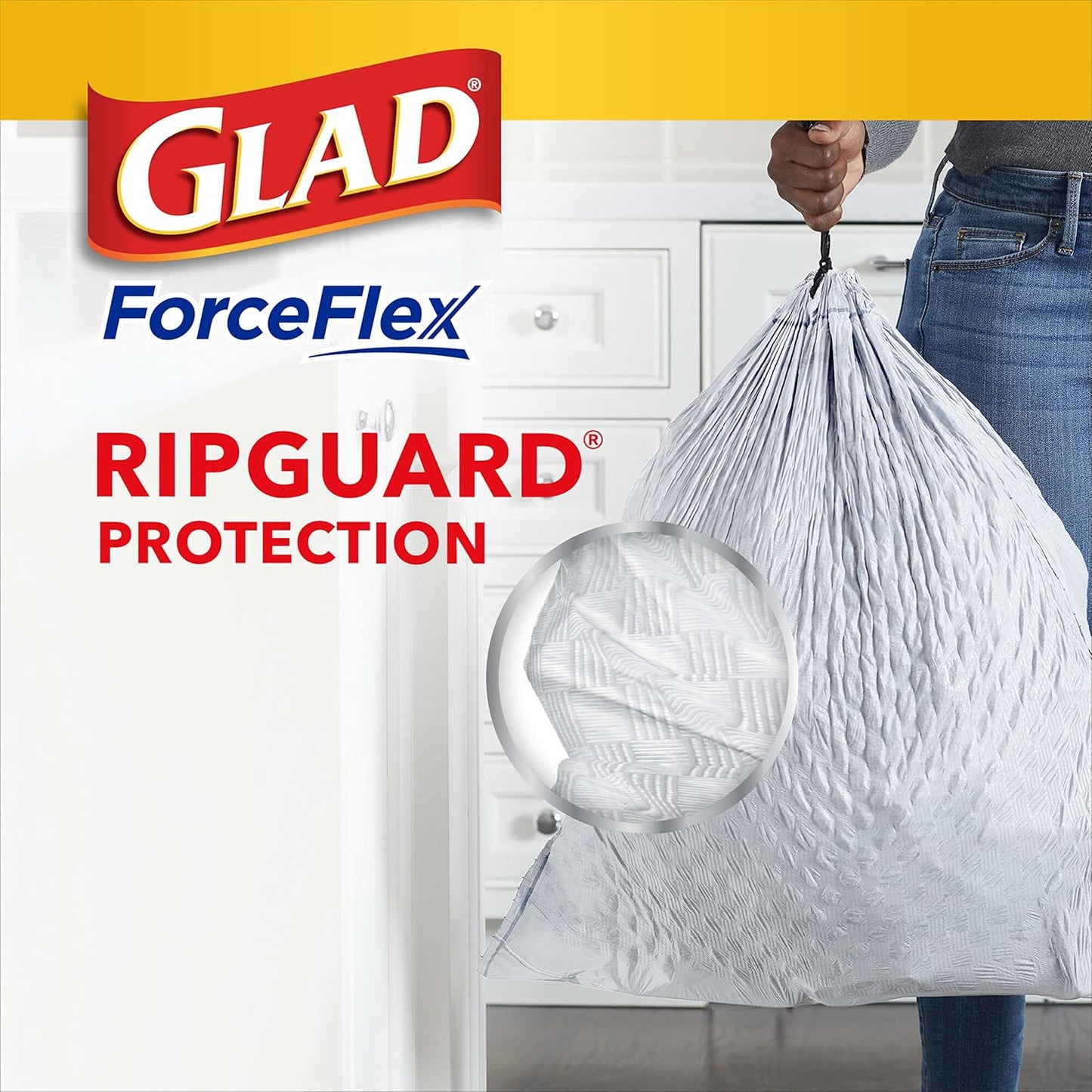 Glad Tall Kitchen Quick-Tie Trash Bags, OdorShield 13 Gallon White Trash Bag, Gain Moonlight Breeze with Febreze Freshness, 40 Count (Package May Vary)