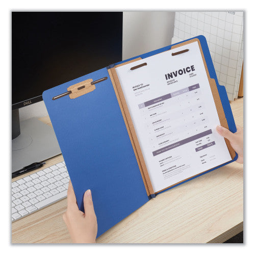 Universal Six-Section Pressboard Classification Folders, 2.5" Expansion, 2 Dividers, 6 Fasteners, Letter Size, Blue, 10/Box (UNV10410)