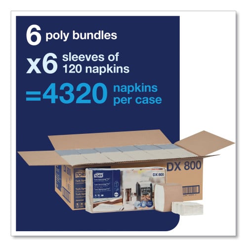 Tork® Xpressnap Fit Interfold Napkins, 2-Ply, White, 120 Napkin Pack, 36 Packs (DX800)