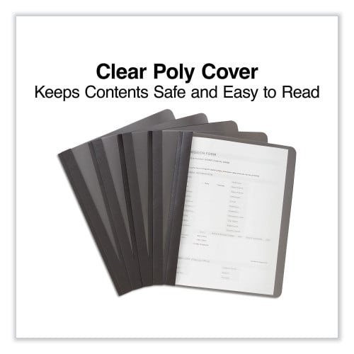 Universal Clear Front Report Cover, Prong Fastener, 0.5" Capacity, 8.5 x 11, Clear/Black, 25/Box (UNV57120)