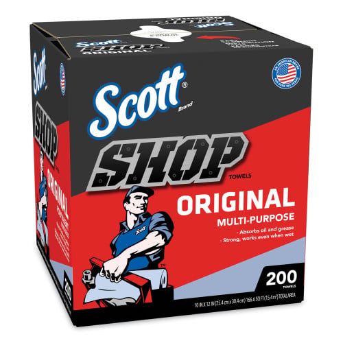 Scott Shop Towels, POP-UP Box, 1-Ply, 9 x 12, Blue, 200/Box, 8 Boxes/Carton (75190)