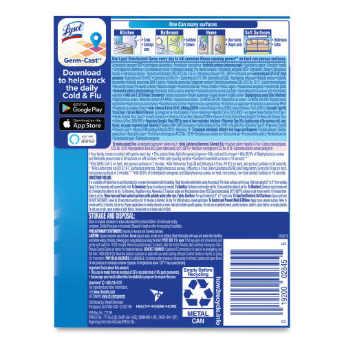 Lysol® Disinfectant Spray, Spring Waterfall Scent, 12.5 oz., 12 Cans (02845)