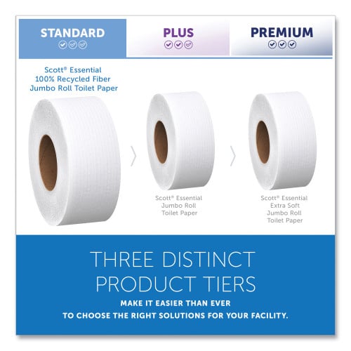 Scott Essential 100% Recycled Fiber JRT Bathroom Tissue for Business, Septic Safe, 2-Ply, White, 3.55" x 1,000 ft, 12 Rolls/Carton (67805)