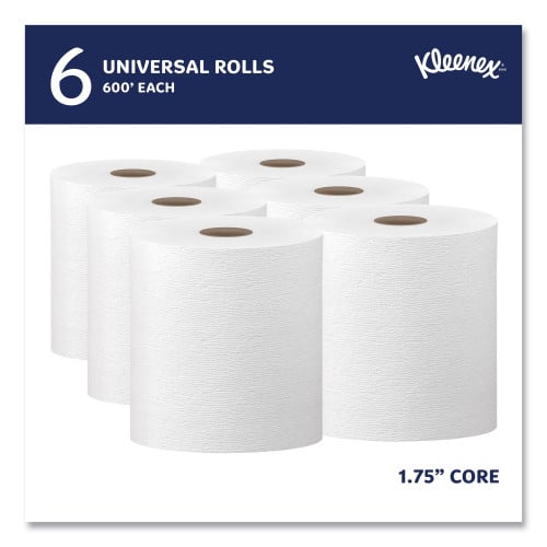 Kleenex Hard Roll Paper Towels with Premium Absorbency Pockets, 1-Ply, 8" x 600 ft, 1.75" Core, White, 6 Rolls/Carton (50606)