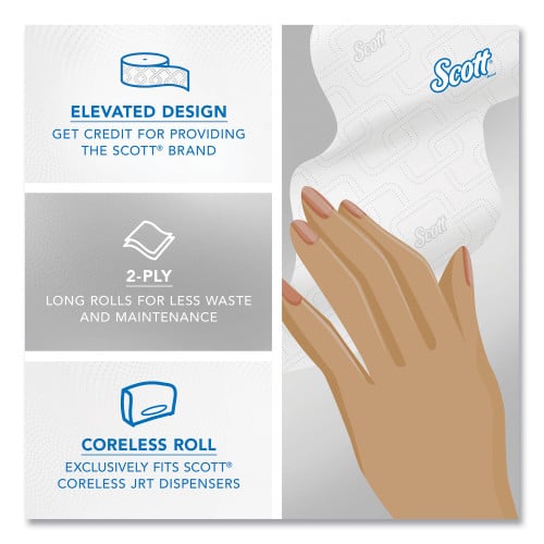 Scott Essential Coreless JRT, Septic Safe, 2-Ply, White, 3.75" x 1,150 ft, 12 Rolls/Carton (07006)