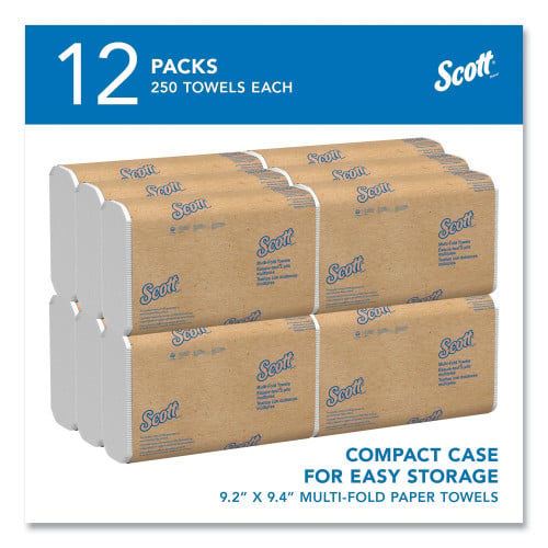 Scott Multi-Fold Towels, Absorbency Pockets, 1-Ply, 9.2 x 9.4, White, 250 Sheets/Pack (03650)