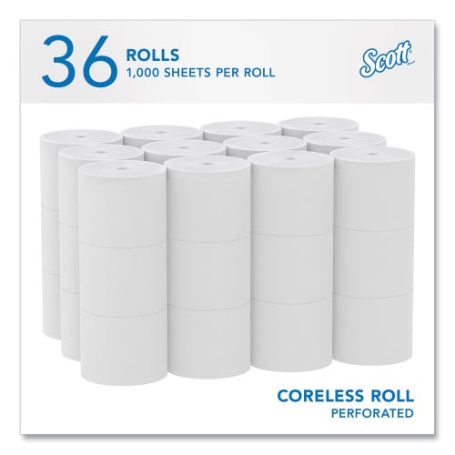 Scott Essential Coreless SRB Bathroom Tissue, Septic Safe, 2-Ply, White, 1,000 Sheets/Roll, 36 Rolls/Carton (04007)