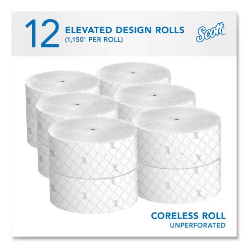 Scott Essential Coreless JRT, Septic Safe, 2-Ply, White, 3.75" x 1,150 ft, 12 Rolls/Carton (07006)