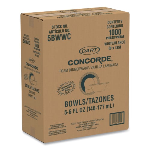 Dart Non-Laminated Foam Dinnerware, Bowl, 5 oz, White, 125/Pack, 8 Packs/Carton (5BWWC)