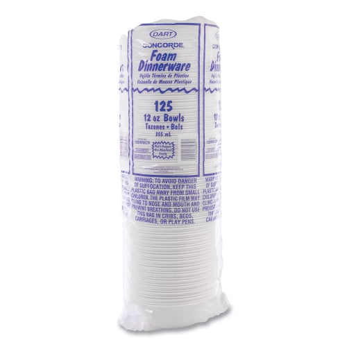 Dart Concorde Foam Bowl, 10, 12 oz, White, 125/Pack, 8 Packs/Carton (12BWWCR)