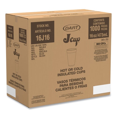 Dart Graduated Foam Medical Cups, 16 oz, White, 25/Pack, 40 Packs/Carton (16J16GRAD)