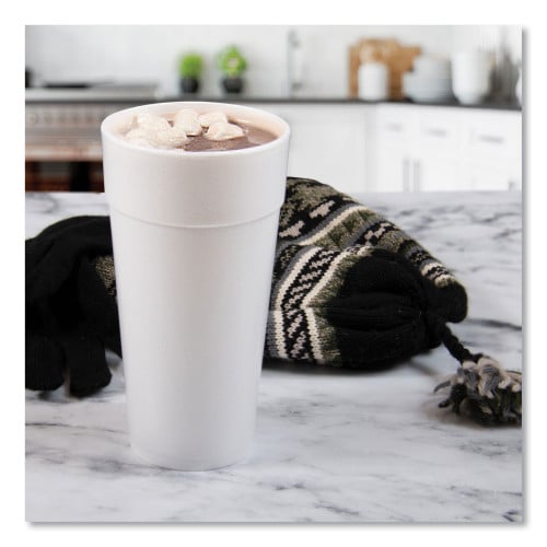 Dart Foam Drink Cups, Hot/Cold, 24 oz, White, 25/Bag, 20 Bags/Carton (24J16)