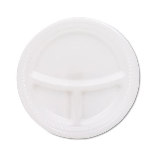 Dart Mediumweight Foam Plates, 3-Compartment Plate, 9" dia, White, 125/Pack (9CPWQRPK)