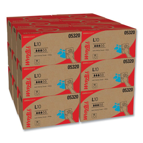 WypAll L10 Towels, POP-UP Box, 1-Ply, 9 x 10.5, White, 125/Box, 18 Boxes/Carton (05320)