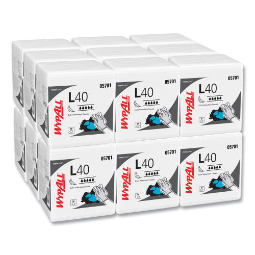 WypAll L40 Towels, 1/4 Fold, 12.5 x 12, White, 56/Box, 18 Packs/Carton (05701)