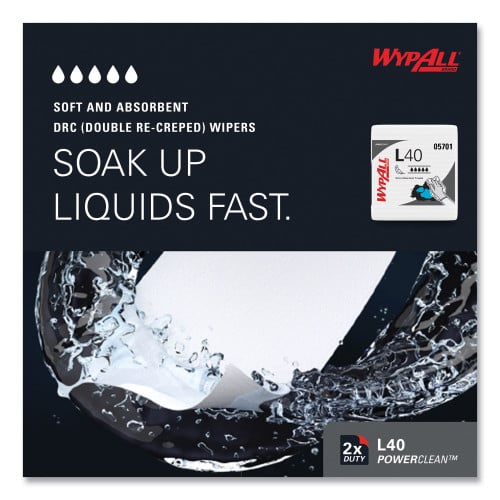 WypAll L40 Towels, 1/4 Fold, 12.5 x 12, White, 56/Box, 18 Packs/Carton (05701)