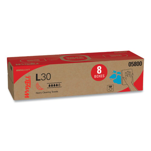 WypAll L30 Towels, POP-UP Box, 16.4 x 9.8, White, 100/Box, 8 Boxes/Carton (05800)