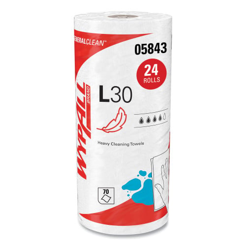 WypAll L30 Towels, 11 x 10.4, White, 70 Sheets/Roll (05843)