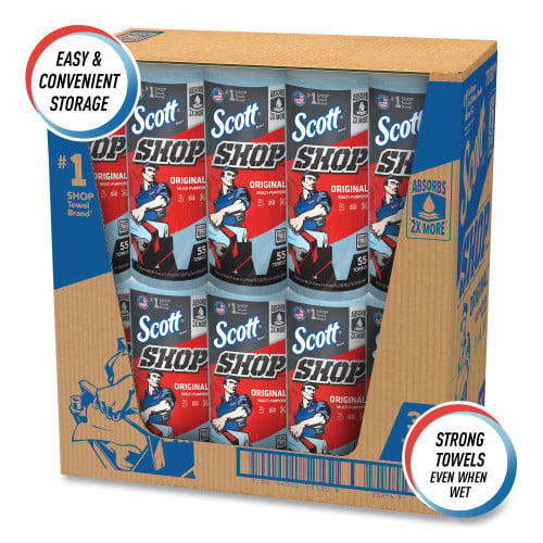 Scott Shop Towels, Standard Roll, 1-Ply, 9.4 x 11, Blue, 55/Roll, 30 Rolls/Carton (75130)