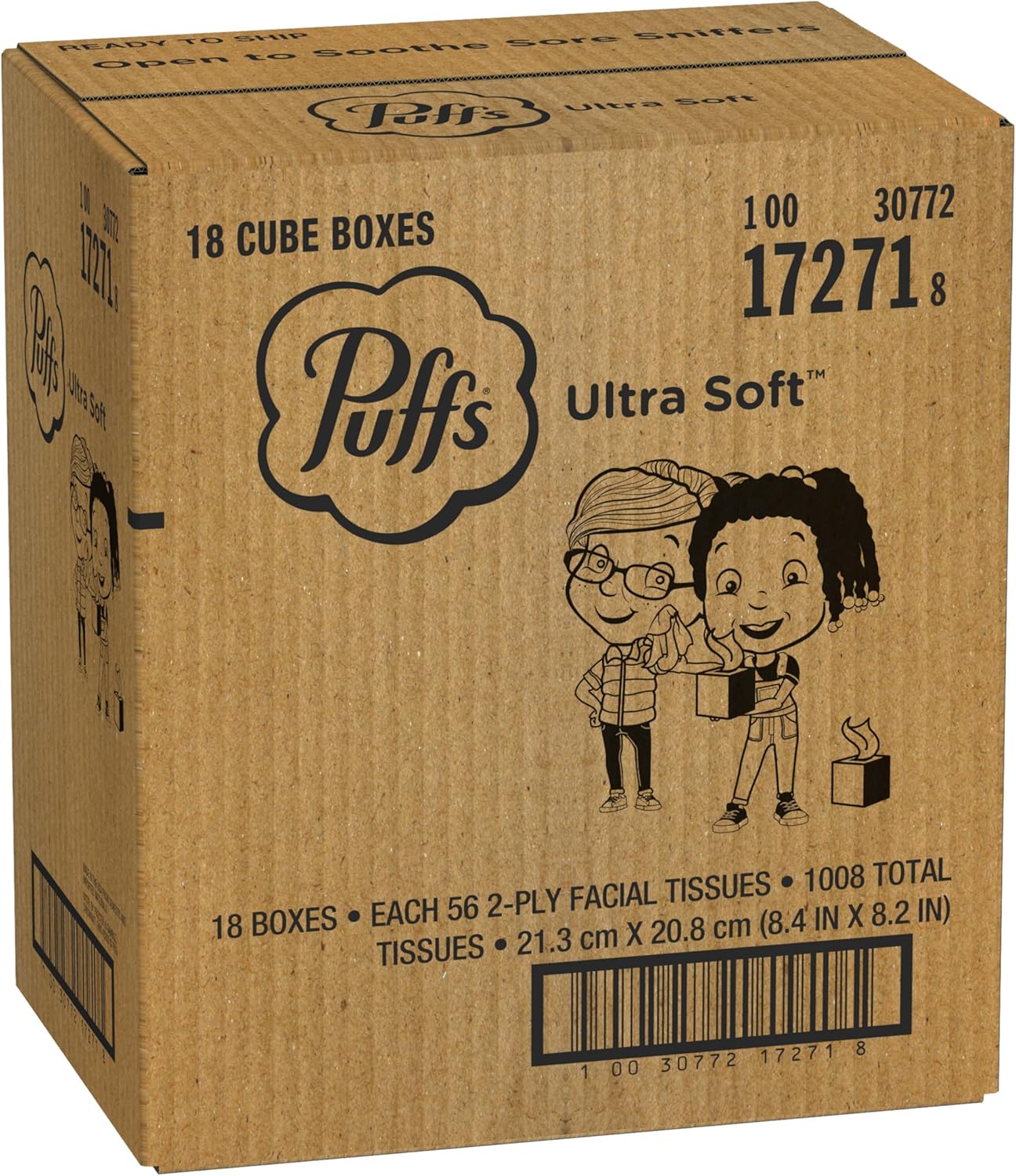 Puffs Ultra Soft Facial Tissues, 18 Cubes, 56 Facial Tissues Per Box
