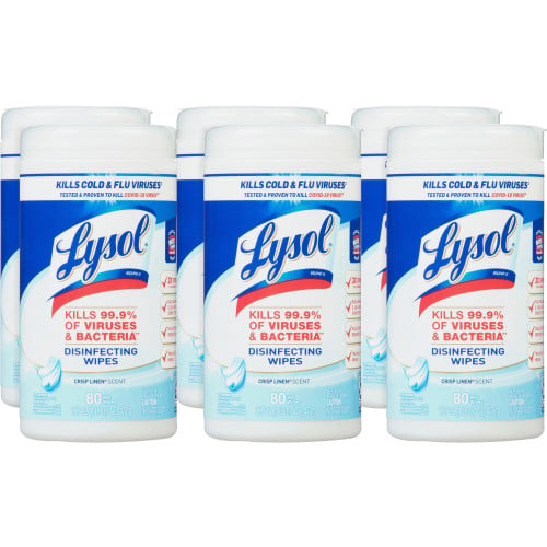 Lysol® Disinfecting Wipes, Crisp Linen Scent, 80 Wipes, 6 Canisters (89346CT)